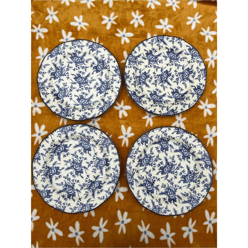 Vintage Wood & Sons Set of 4 Colonial Rose Blue Floral Ceramic Dinner Plates